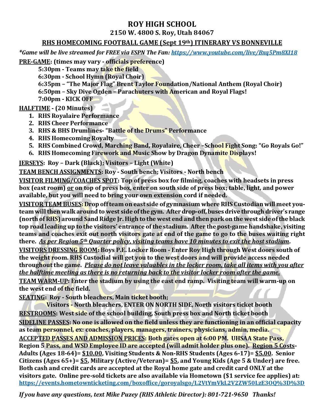 RHS Homecoming Football Game Itinerary Vs Bonneville 2025 Page 0001